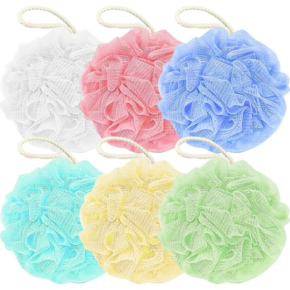 Loofah Sponge Shower Loofahs 50g Bath Sponges Mesh Balls 6 Colors for Body Scrubber Exfoliator Wash Back Scrubber Bathroom Men Women - 6 Pack Scrubbers Cleaning Bathing Accessories