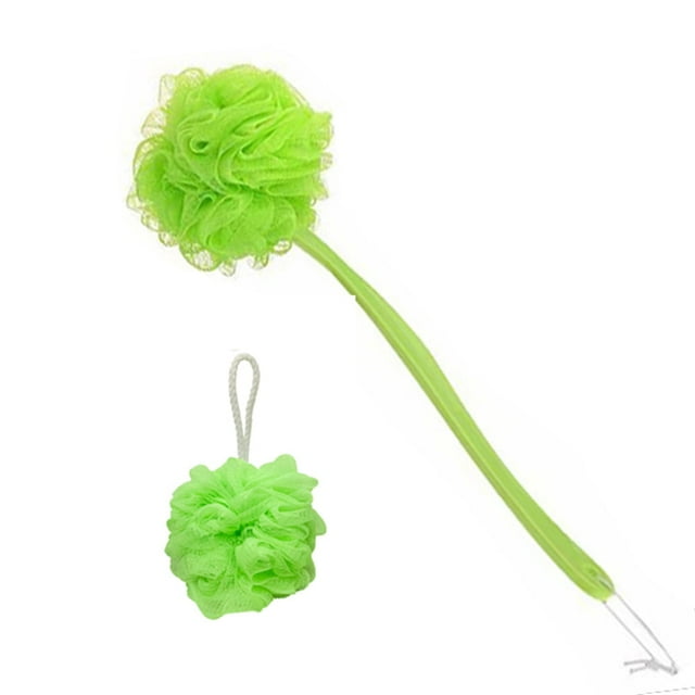 18'' Long Handle Loofah Back Scrubber, Exfoliating Shower Brush, Mesh Bath Sponge, Green