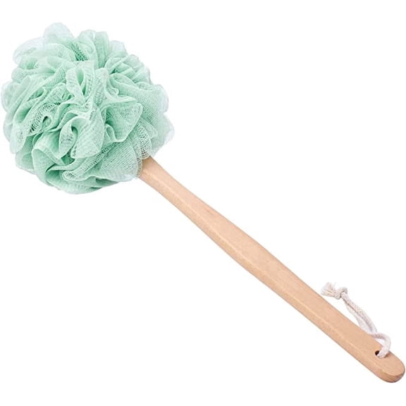 Loofah Stick, Loofah Sponge Back Scrubber, Wooden Long Handle Bath Sponge Lufa Shower Brush, Exfoliating Luffa Pouf on a Stick for Women & Men , Green