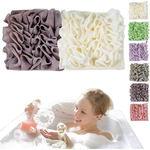 Loofah Washcloth, Soap Loofah Pouch, 2 in 1 Sponge Washcloth for Bar Soap, with Drawstring, for Cleansing and Smooth Skin