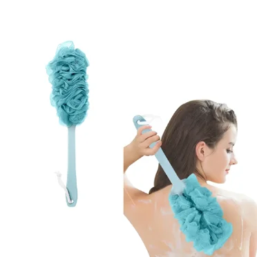 Loofah on a Stick, Bath Sponge with Handle, Loofah Back Scrubber for Shower, PE Soft Mesh Luffas, Exfoliating Luffa for Men and Women, Blue