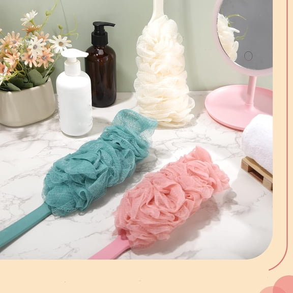 Loofah with Handle, Long Handle Back Loofah for Shower, Loofah on a Stick, Soft Bath Body Brushes Exfoliating Scrub Cleaning Luffa