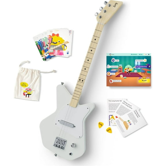 Loog Pro Electric 3String Kids Guitar - White - LGPROEW