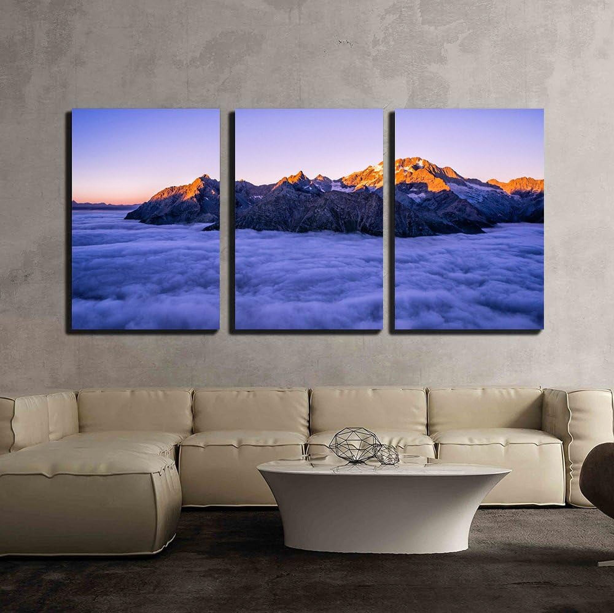 Looife 3 Panel Canvas Wall Art - 16x24 Inch Blue White Winter Snow Sunset Landscape Prints