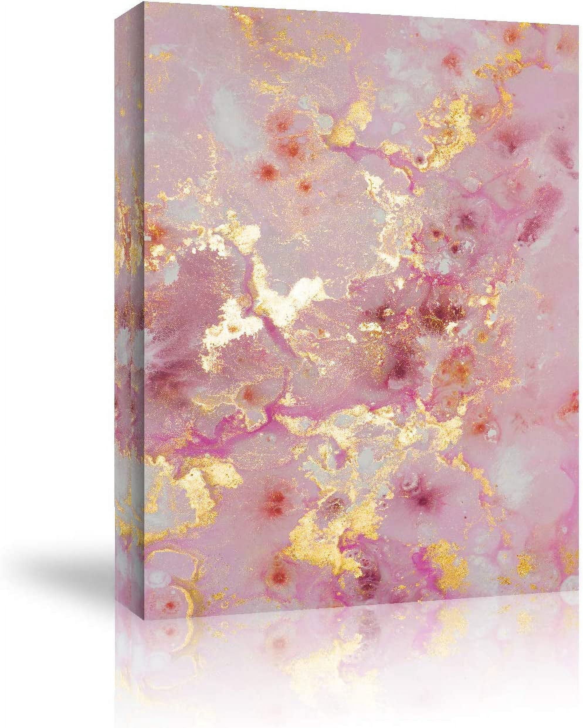 Looife Canvas Wall Art - 24x36 Inch Pink and Gold Marble Stone Texture ...