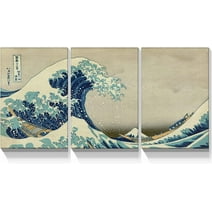 Looife Japanese Painting Canvas Wall Art Decor 3 Piecess 32x48 Inch Katsushika Hokusai Sea Wave Artwork Reproduction Picture Prints Gallery Wrapped Triptych Room Decoration Ready to Hang