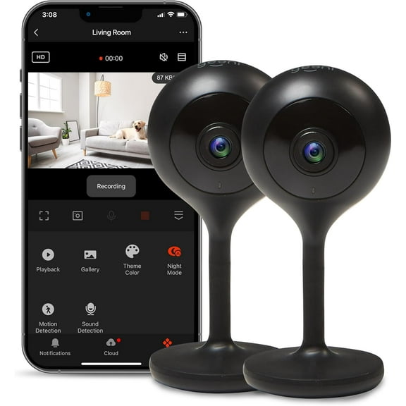 Look 1080p Indoor Security Camera 2-Pack Full HD WiFi with 2-Way Audio, Motion Detection, & Night Vision Support for Alexa Google Assistant