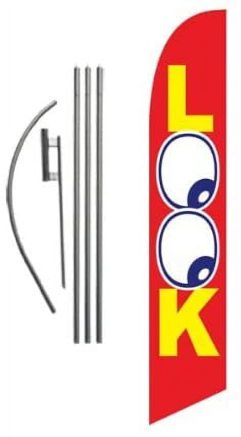 Look Advertising Feather Banner Swooper Flag Sign with Flag Pole Kit and Ground Stake