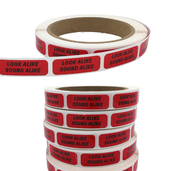 Look Alike Sound Alike Labels, Red, 1.5" x 0.5" (1 roll, 500/roll)
