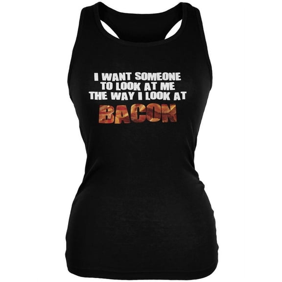 Look At Me Like Bacon Black Juniors Soft Tank Top - Small