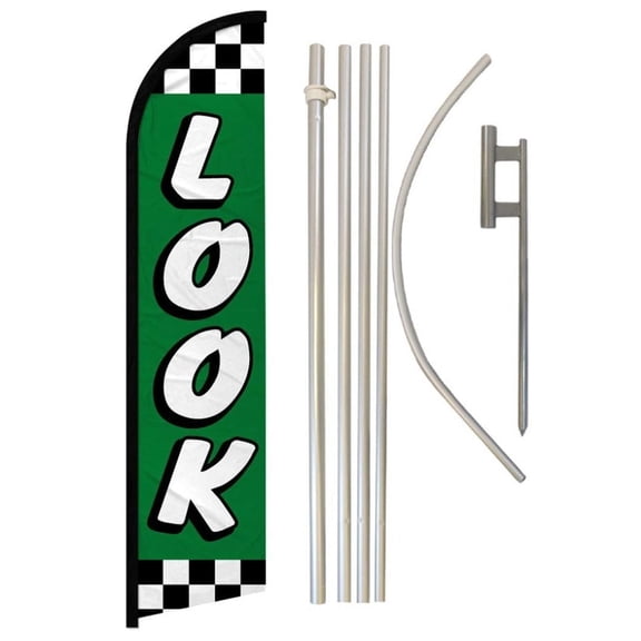 Look (Green Checkered) Windless Banner Flag & Pole Kit