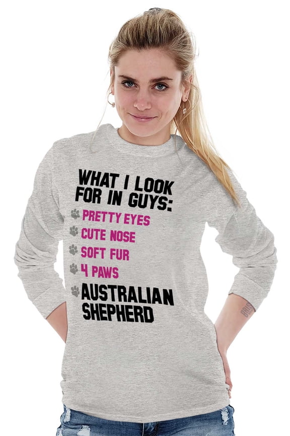 Look Guys Austrailian Shepherd Lover Women Plus Size Long Sleeve Graphic Tee Brisco Brands 3X