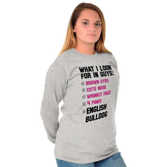 Look Guys Englsih Bulldog Lover Women Plus Size Long Sleeve Graphic Tee Brisco Brands 3X