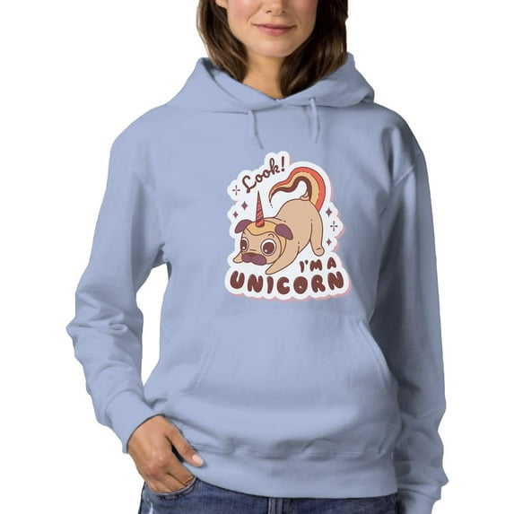 Look! I'm A Unicorn. Pug Hoodie Women -Smartprints Designs, Female Medium