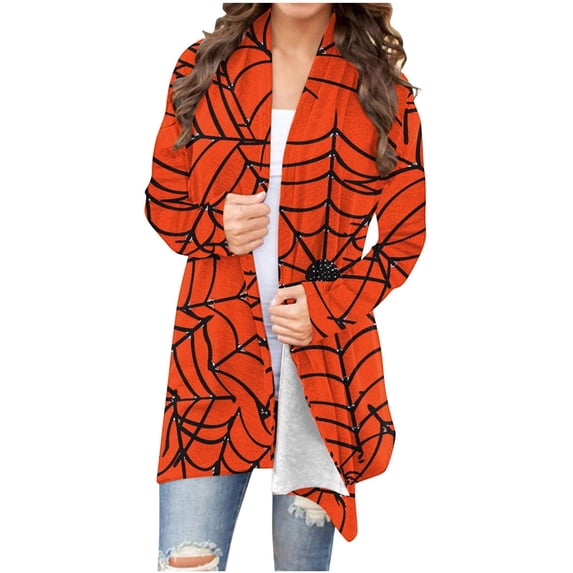 Look!Idoravan Lightweight Cardigans for Women Women's Fashion Printed Long Sleeved Cardigan Jacket Orange L
