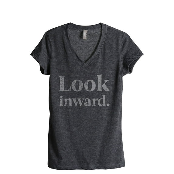 Look Inward Women's Fashion Relaxed V-Neck T-Shirt Tee Charcoal Grey Large