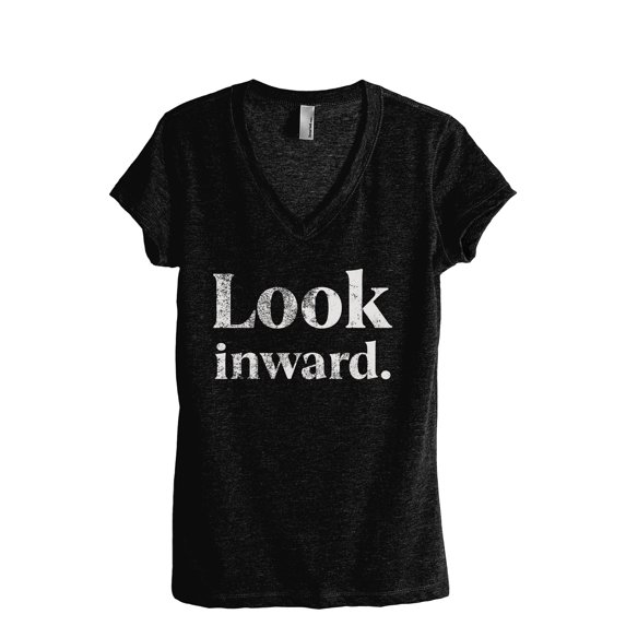 Look Inward Women's Fashion Relaxed V-Neck T-Shirt Tee Heather Black Small