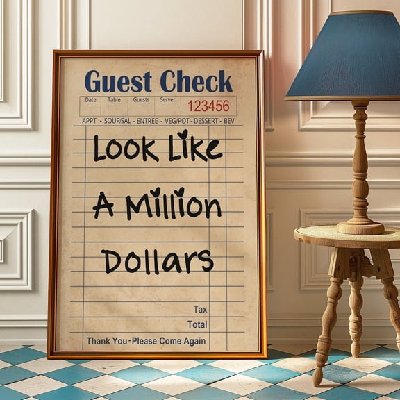 Look Like A Million Dollars Poster, Guest Check Poster, Trendy Wall Art, Psychedelic Art, Trendy Print UNFRAMED PAPER POSTER, Home Decor, Vintage Gift, Living Room Dercor