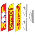thumbnail image 1 of Look Now Open Welcome Red Yellow Advertising Feather Flag Kits Package, Includes 3 Banner Flags, 3 Flag Poles, and 3 Ground Stakes by Feather Flag Nation, 1 of 4