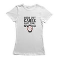 thumbnail image 1 of Look Out Cause I Got That Swing Ball Design Women White T-Shirt, Female x-Large, 1 of 2