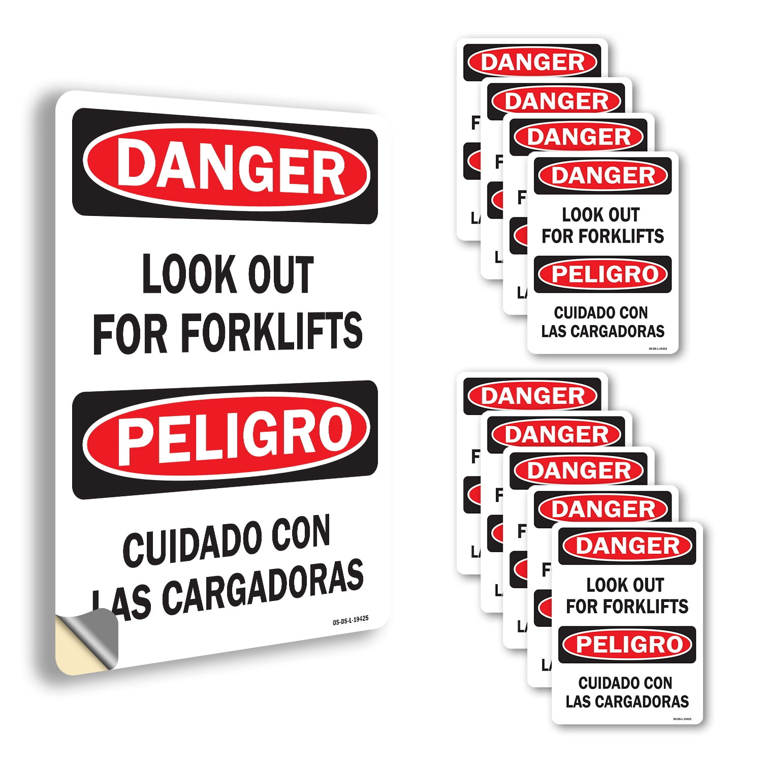 Look Out For Forklifts Bilingual OSHA Danger Vinyl Decal Label 18 Inch ...