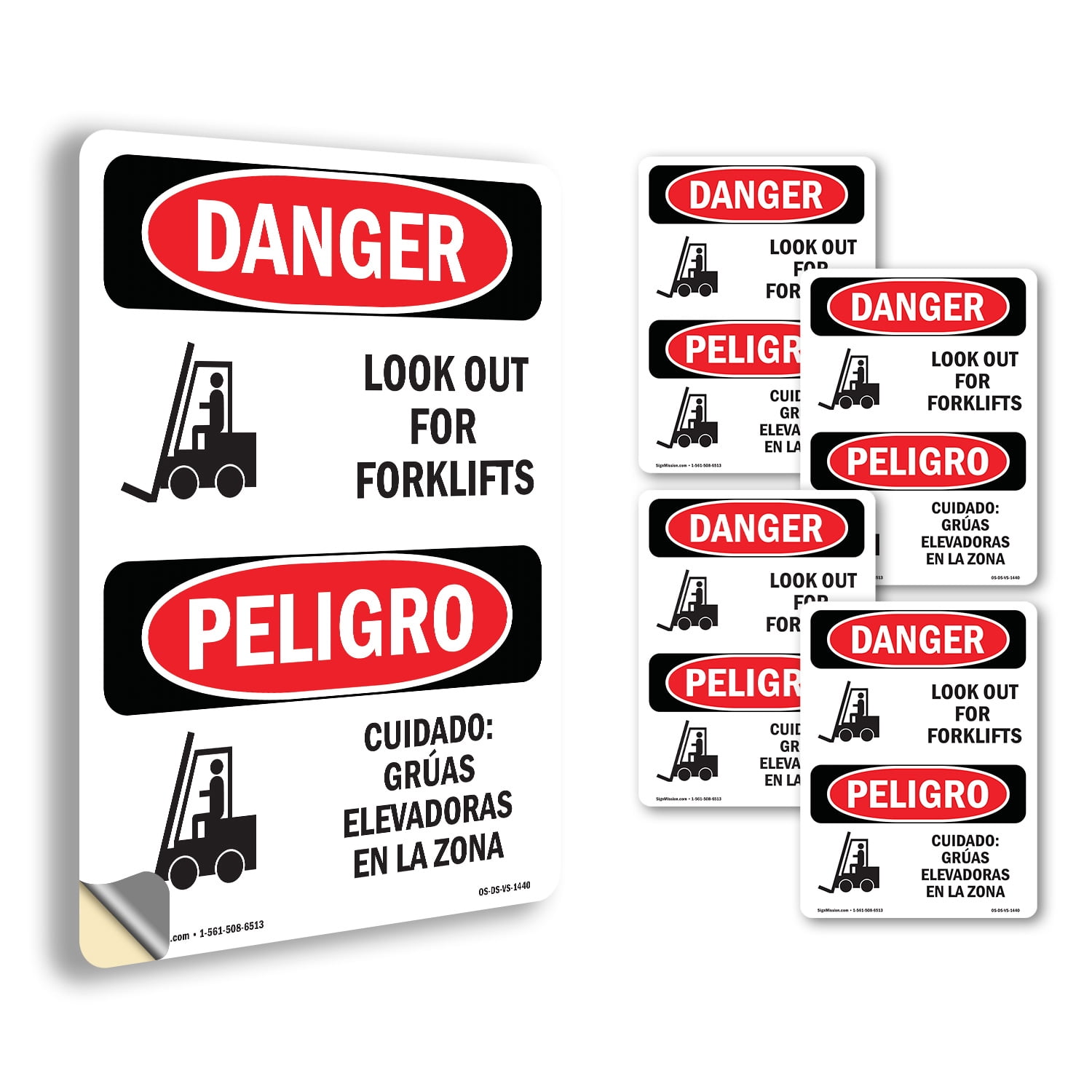 Look Out For Forklifts Bilingual OSHA Danger Vinyl Decal Label 18 Inch ...
