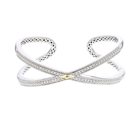Look Outside the Box with TheJewelryHut Italian Vintage Inspired Style Diamonds Shiny Silver and Gold Accent Bangle Bracelet