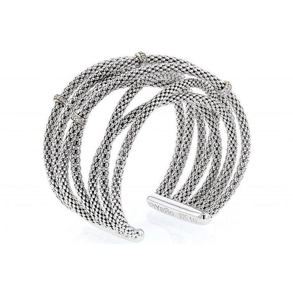 Look Outside the Box with TheJewelryHut Italian Vintage Inspired Style Diamonds Shiny Silver and Gold Accent Mesh Cuff Bracelet