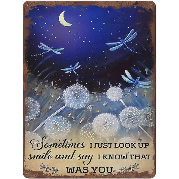 Look Up Smile and Say I Know Dragonfly Retro Tin Sign Dandelion Wall Art Decor Inspiring Quote Sign for Home Bedroom Bathroom Office Hotel Apartment Wall Decor Housewarming Gift 5.5x8 Inch
