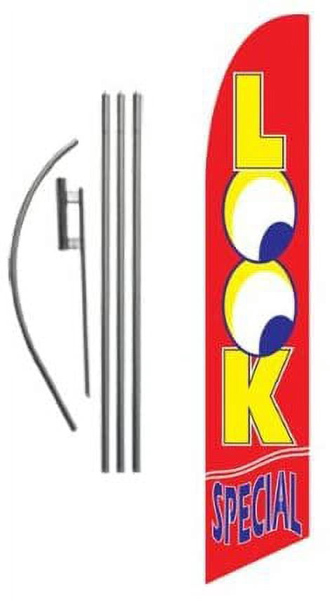Look Special Advertising Feather Banner Swooper Flag Sign with Flag Pole Kit and Ground Stake