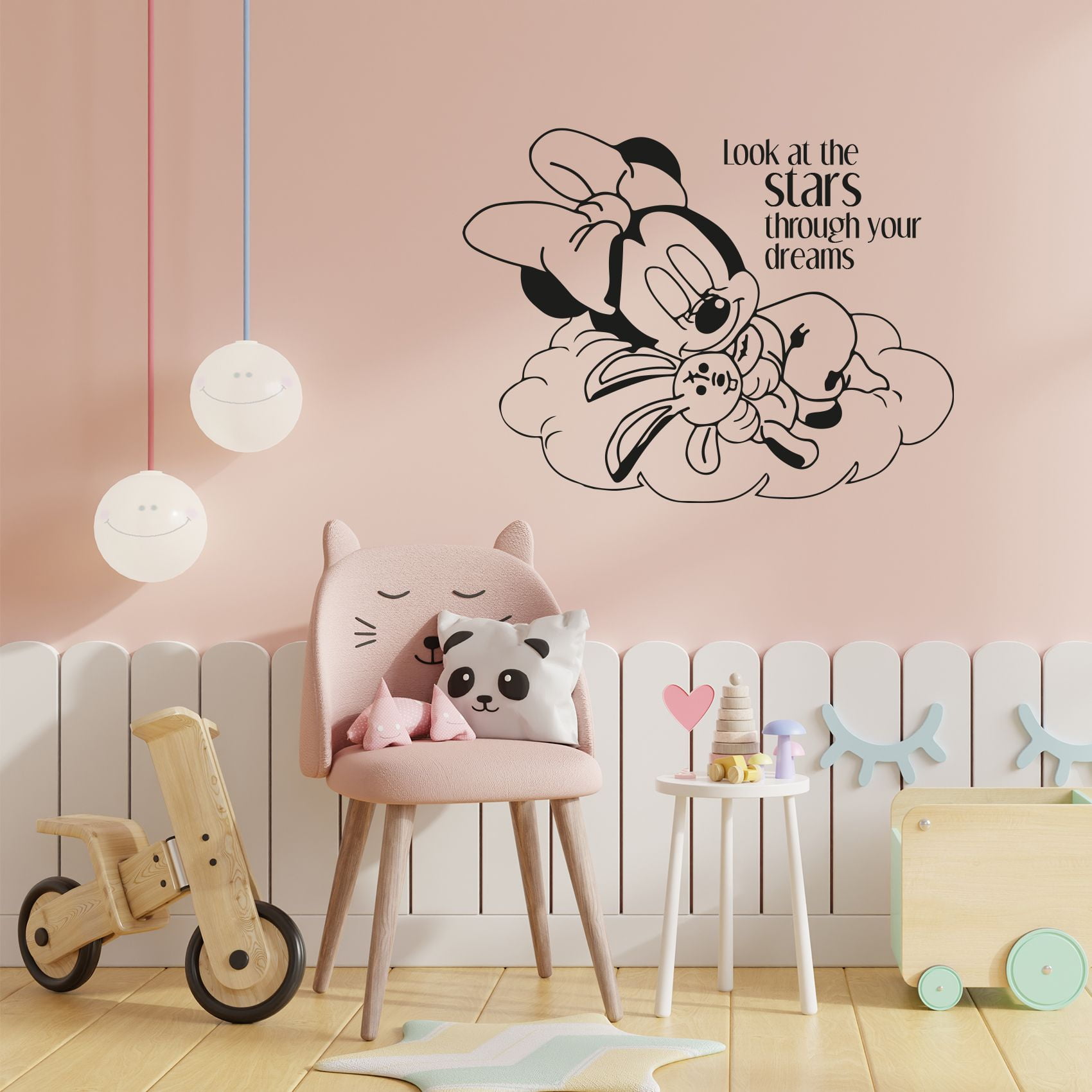 Look At The Stars - Good Night Quotes Cute Baby Minnie Mouse Silhouette Vinyl Design Wall Sticker Art Decal Boys Girls Kids Room Bedroom Nursery KinderHome Decor Stickers Decoration Size (24x40 inch)