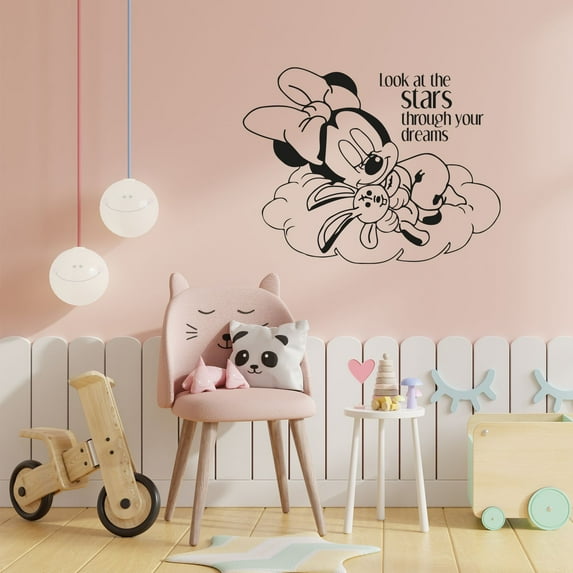 Look At The Stars - Good Night Quotes Cute Baby Minnie Mouse Silhouette Vinyl Design Wall Sticker Art Decal Boys Girls Kids Room Bedroom Nursery KinderHome Decor Stickers Decoration Size (8x10 inch)