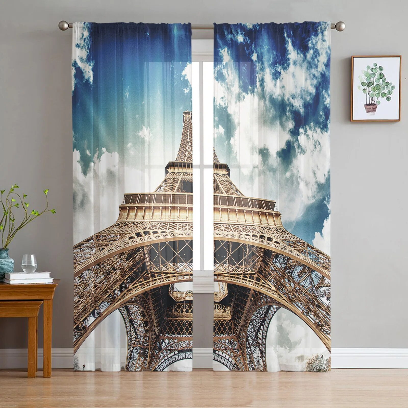 Look Up Eiffel Tower Paris Window Curtains Bedroom Modern Drape Sheer ...