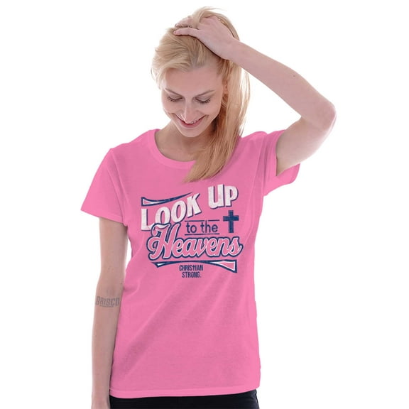 Look Up To The Heavens Religious Womens Slim Fit Graphic Tee Brisco Brands L