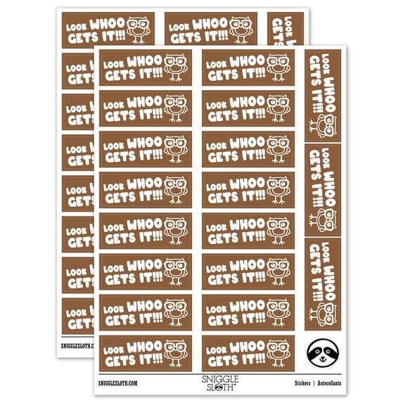 Look Whoo Gets it Who Owl Teacher Student School Sticker Set - Brown - Matte Finish - 2.00" Large