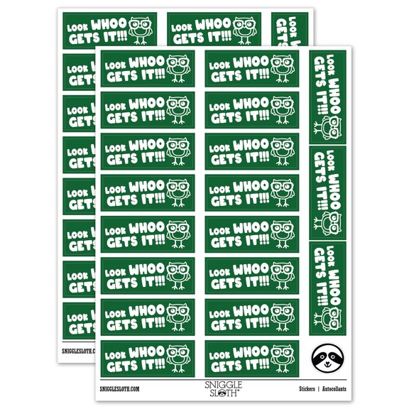 Look Whoo Gets it Who Owl Teacher Student School Sticker Set - Dark Green - Matte Finish - 2.00" Large