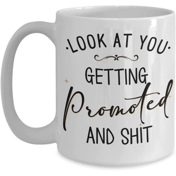 Look At You Getting Promoted Mug Funny Promotion Ideas for for Coworker Work Friend Boss Sarcastic Congratulations New Job Role 11 or 15 oz White Cera