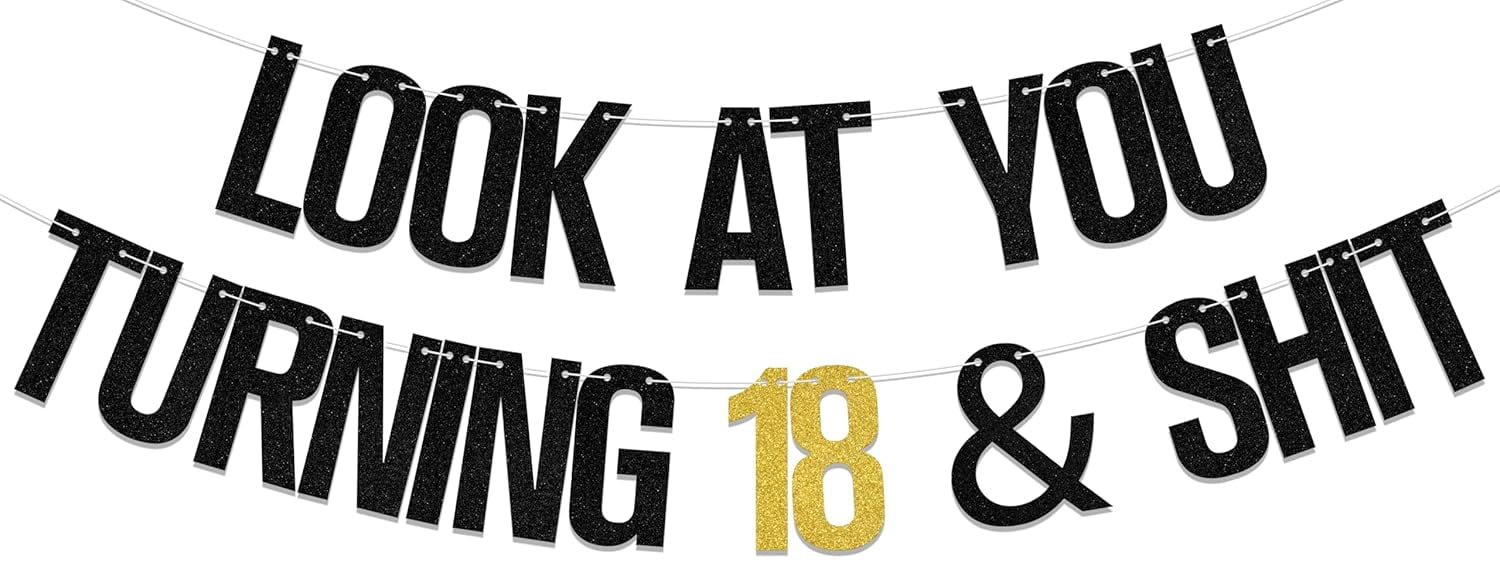 18th Birthday Decorations For Him Her, Black Glitter 18 Banner - View #9