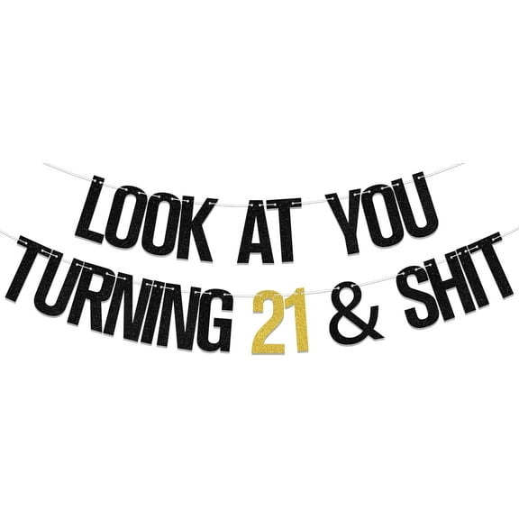 Look at You Turning 21 Banner, Happy 21st Birthday Decorations, 21 Years Loved, Twenty One Year Old Birthday Party Decor Supplies Black Gold