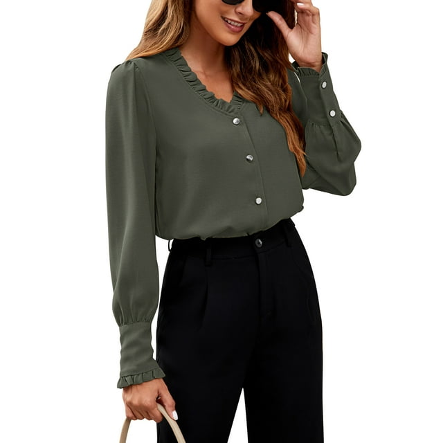 LookbookStore Fall Blouses for Women Dressy Casual Long Sleeve Button