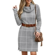 LOOKBOOK STORE LookbookStore Knitted Pullover Dress for Women Warm Turtleneck Long Sleeve Sweater Dress Gray Size XS Fit Size 0 Size 2