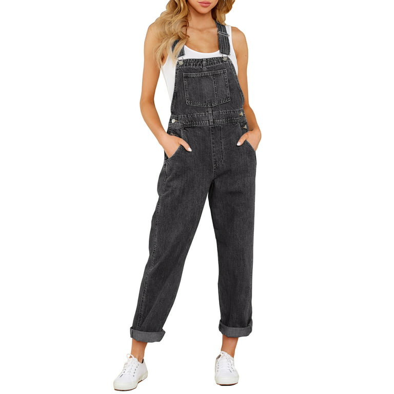 LookbookStore Long Overalls Pants for Women Casual Stretch Denim Bib  Overalls Pants Jumpsuits Grey Size M Size 8 Size 10 