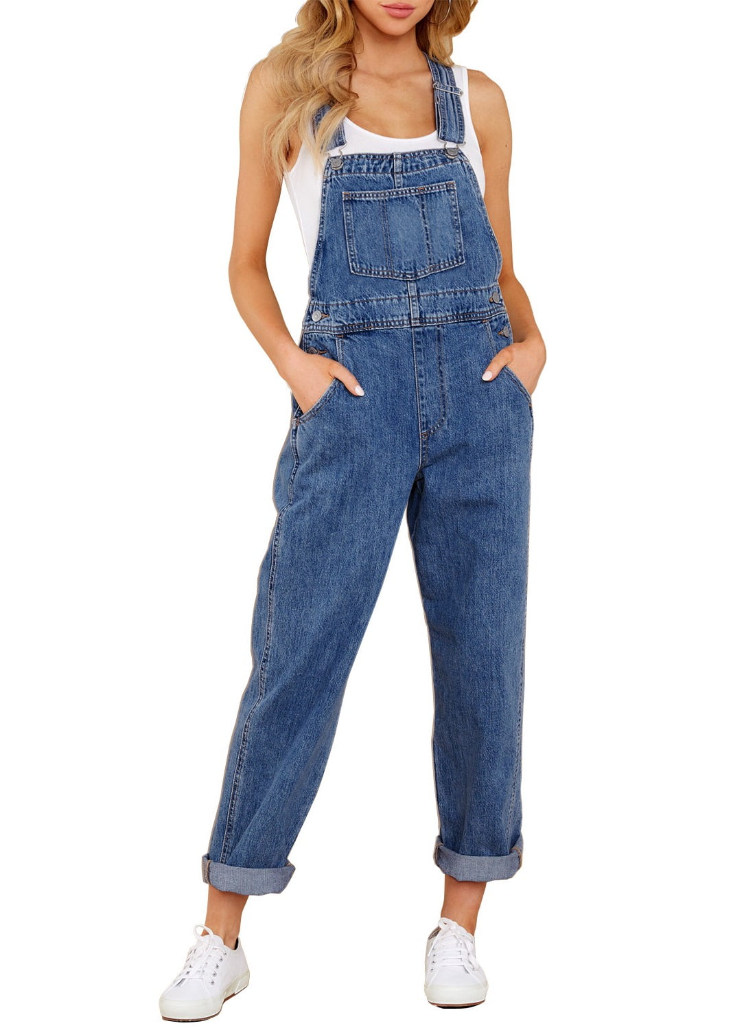 LookbookStore Women's Casual Stretch Adjustable Straps Denim Bib Overalls Pants Jumpsuits Sizes XS-2XL - Walmart.com