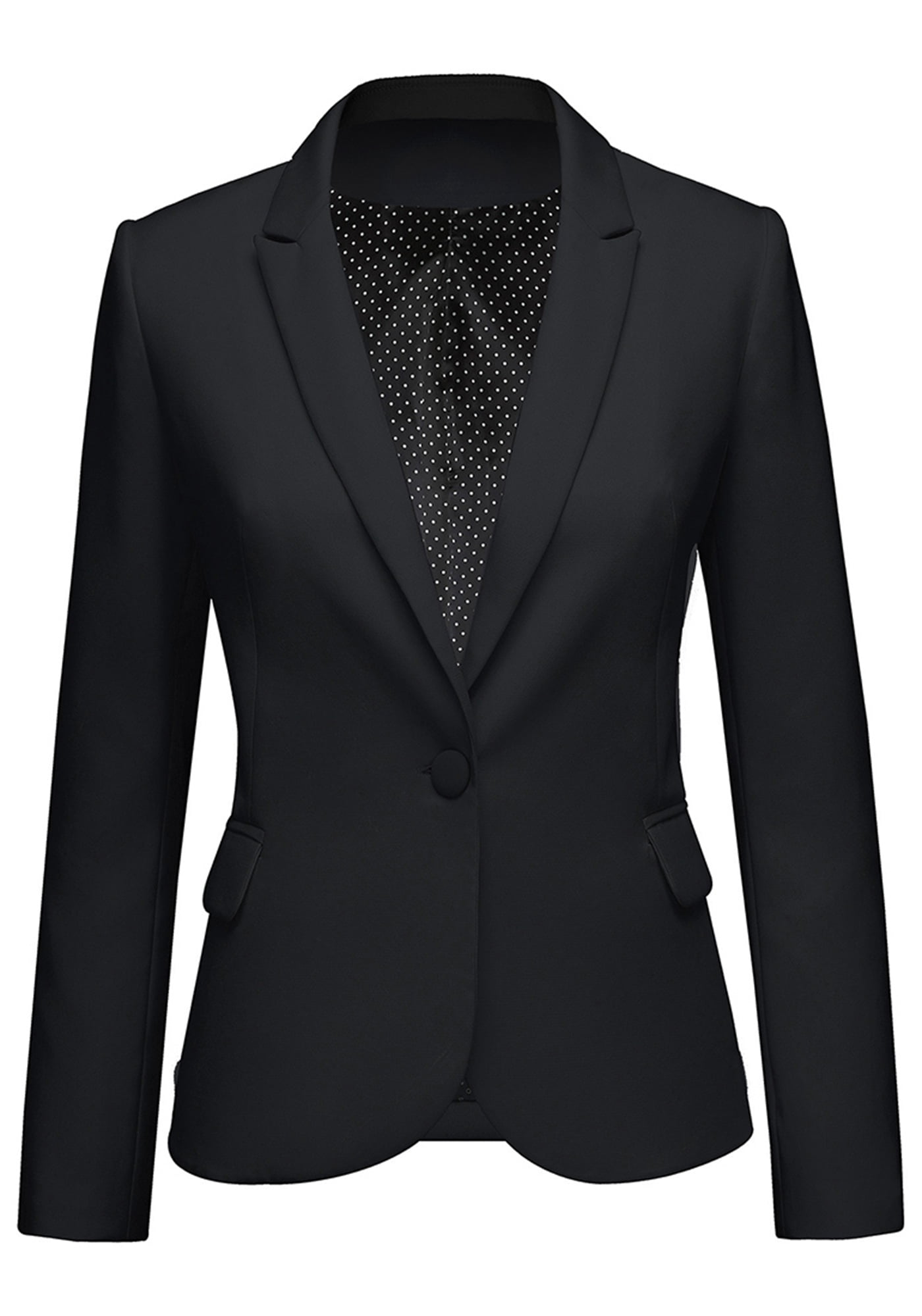 LookbookStore Women's Notch Lapel Pockets Button Work Office Blazer Open  Front Long Sleeve Jacket Suit Sizes XS-2XL Black 