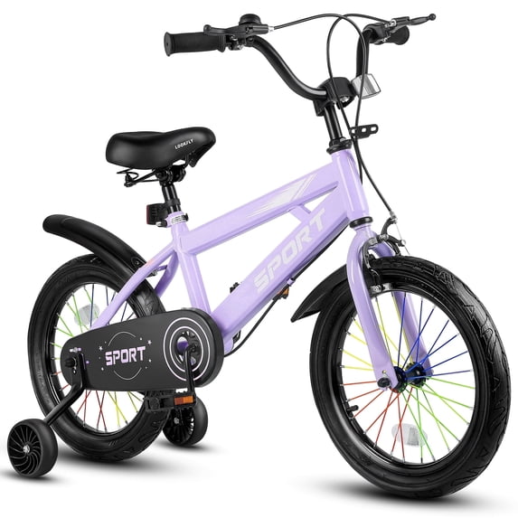 Lookfly 18" Kids Bike for Boys and Girls with Removable Training Wheels,Children's Cicycle,Purple