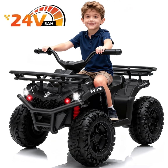 FestiveGlow 24V Kids ATV,Electric ATV for Kids 4 Wheelers Quad Car Toy, Ride On Toy Car As Gift for Kids,Black