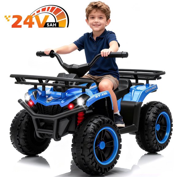 FestiveGlow 24V Kids ATV,Electric ATV for Kids 4 Wheelers Quad Car Toy, Ride On Toy Car As Gift for Kids,Blue