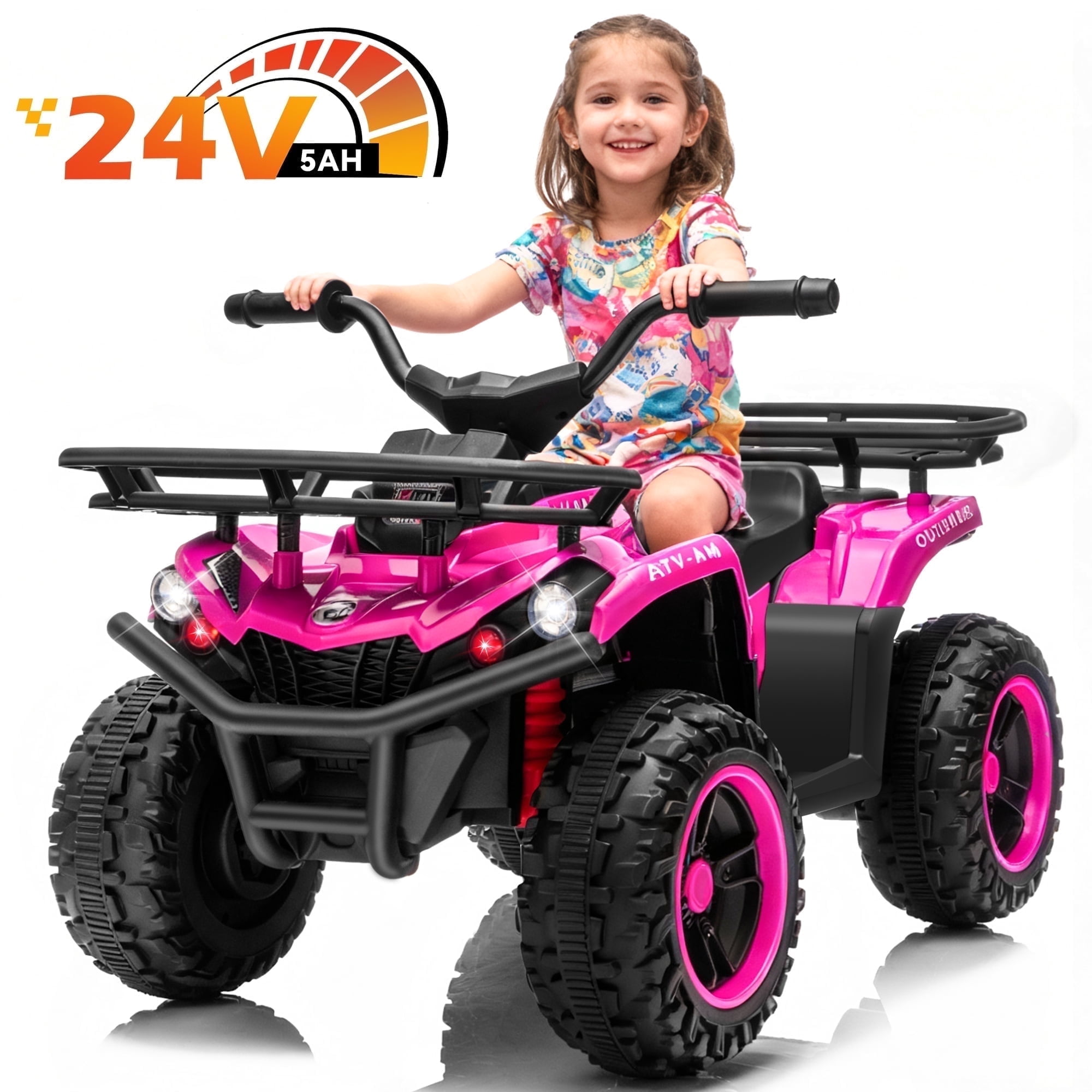 FestiveGlow 24V Kids ATV,Electric ATV for Kids 4 Wheelers Quad Car Toy, Ride On Toy Car As Gift for Kids,Pink