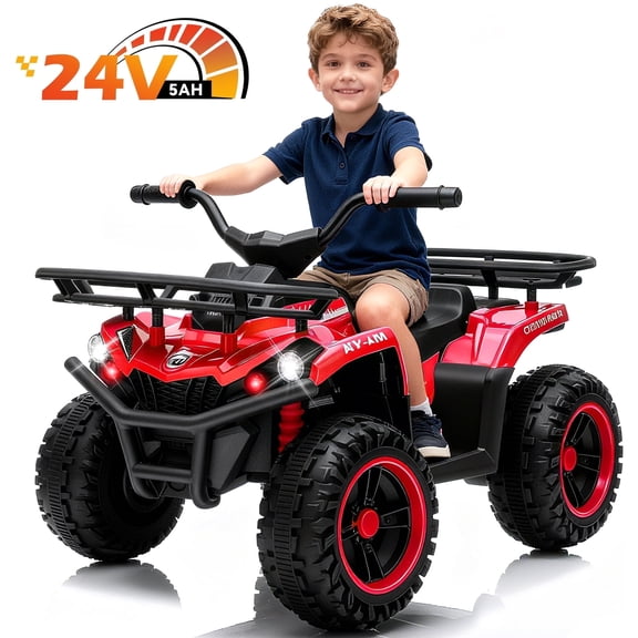 FestiveGlow 24V Kids Ride On ATV, 4 Wheeler Electric Quad Toy Car, Battery Powered Ride On Vehicle for Kids, Red