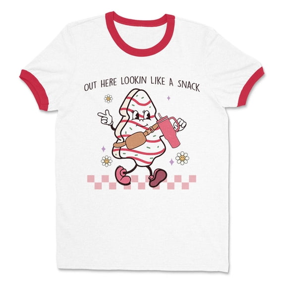 Lookin' Like a Snack Christmas Ringer Tee Shirt Unisex X-Large White/Red